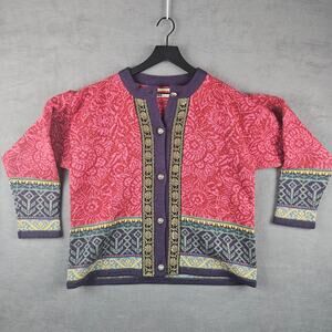 Norwear Wool Vintage Folk Knit Button Down Cardigan Floral Jacquard